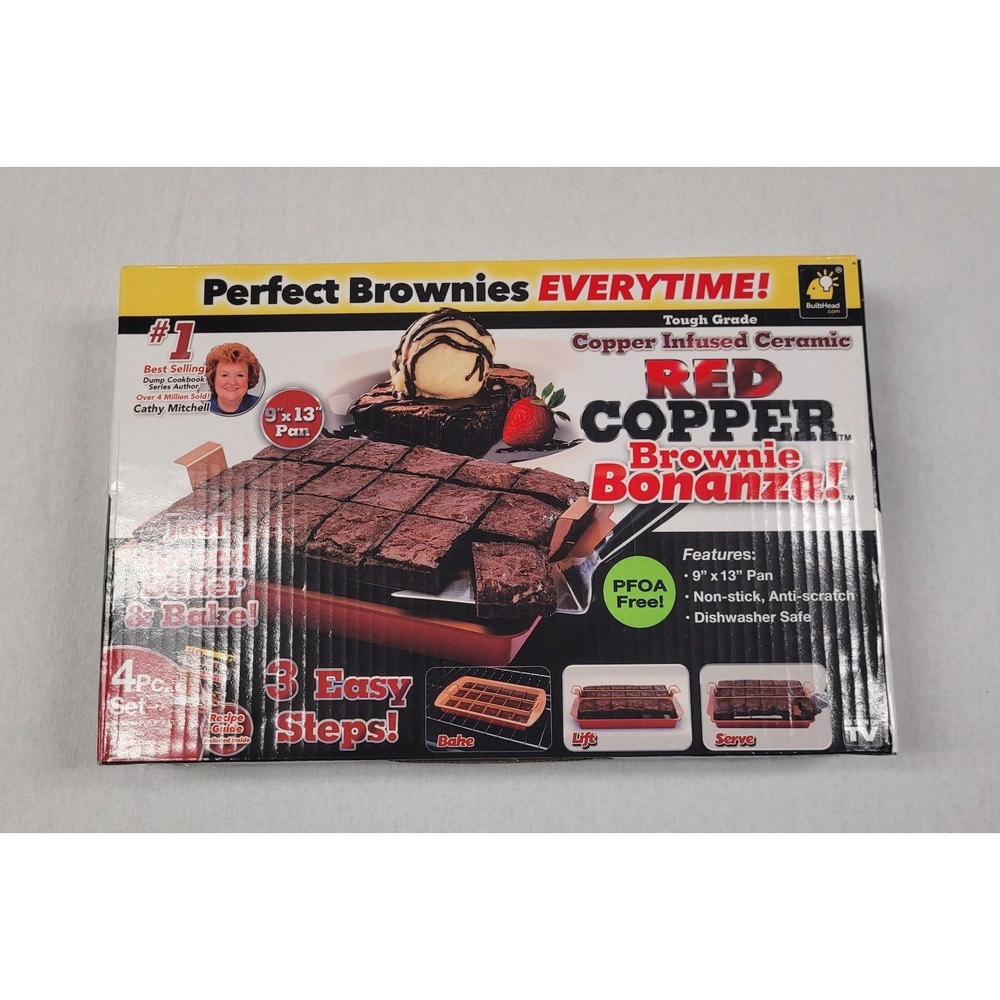 Bulbhead Red Copper Brownie Bonanza 4-piece Non-stick Baking Pan Set New OpenBox